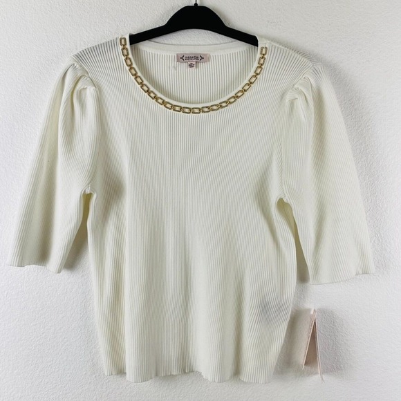 Nanette Lepore Tops - NWT Nanette Lepore Women's Top XL White Scoop Neck Knit Puff Sleeve
